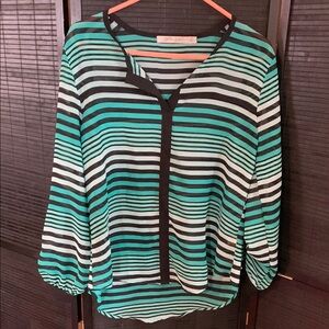 Liberty Love Aqua and Black Relaxed Striped Blouse